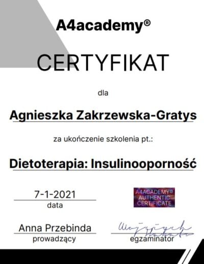 certyfikat szkolenia insulinooporność
